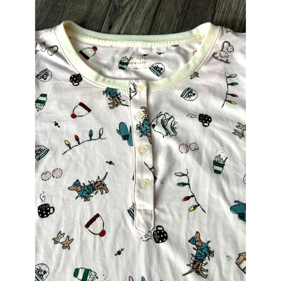 Kate Spade Henley Pajama Shirt Holiday Daushaunds Print Size Small $99 - Picture 8 of 10